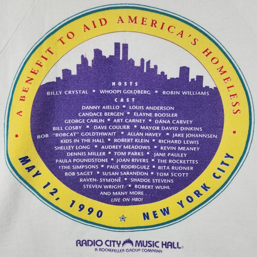 VTG Comic Relief Sweatshirt Adult L White USA Radio City NYC 1990 Robin Williams - Picture 9 of 15